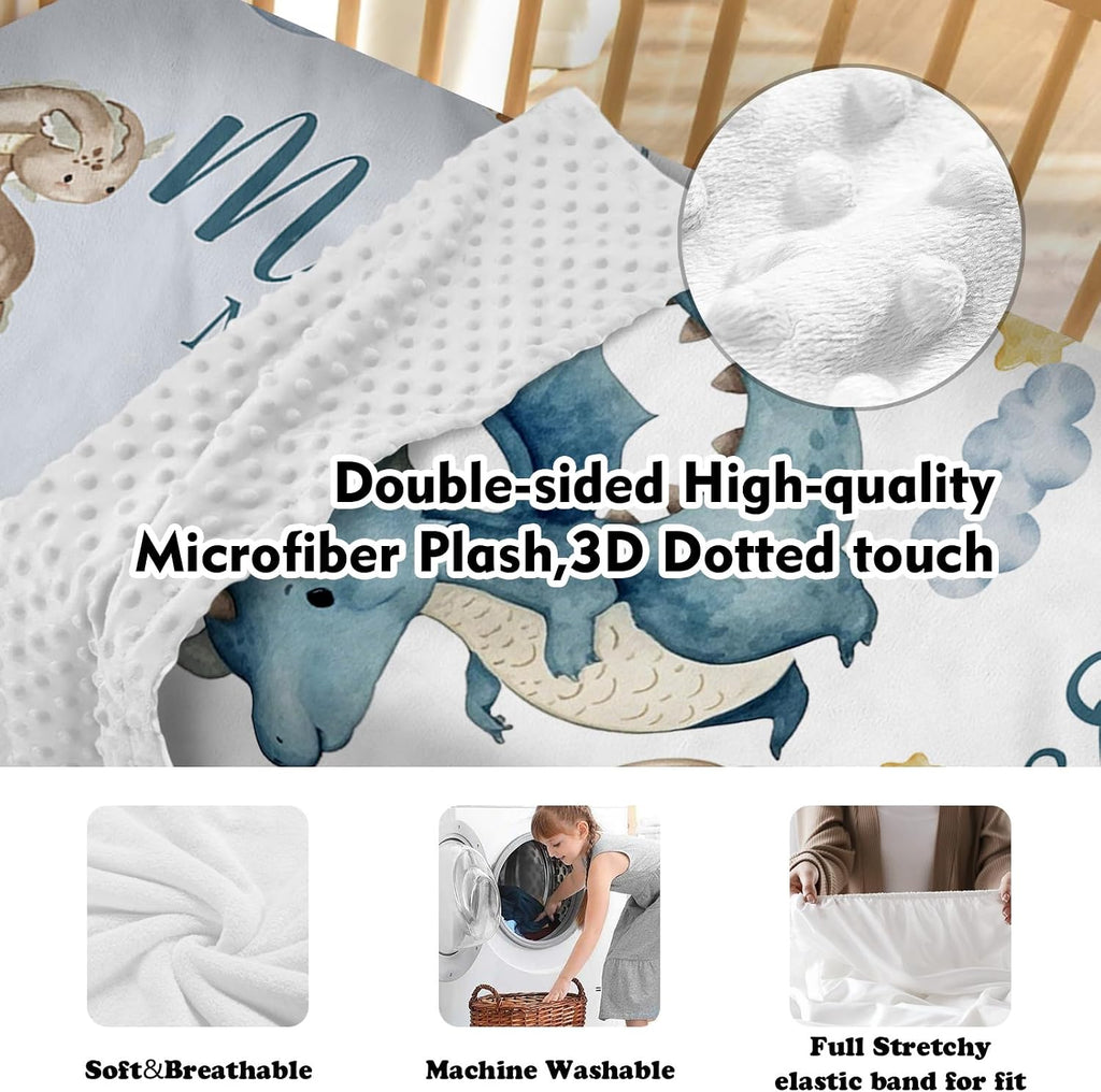TOOTANN Custom Baby Crib Bedding Set, 5 Pcs Personalized Name Baby Crib Sheets for Kid Toddler Infant, Blue Dinosaurs Nursery Bedding Set