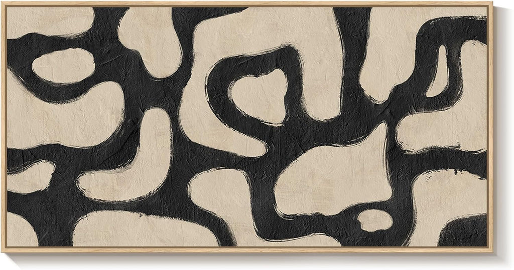 Framed Extra Large Abstract Wall Art for Living Room, Neutral Black and Beige Modern Painting Print, Mid Century Minimalist Horizontal Canvas Artwork for Dining Room Bedroom Hallway Office Wall Decor