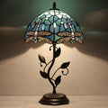 Tiffany Lamp Blue Dragonfly Style Stained Glass Table Lamp Desk Bedside Reading Light 12X12X19 Inches with Metal Leaf Base Decor Bedroom Living Room