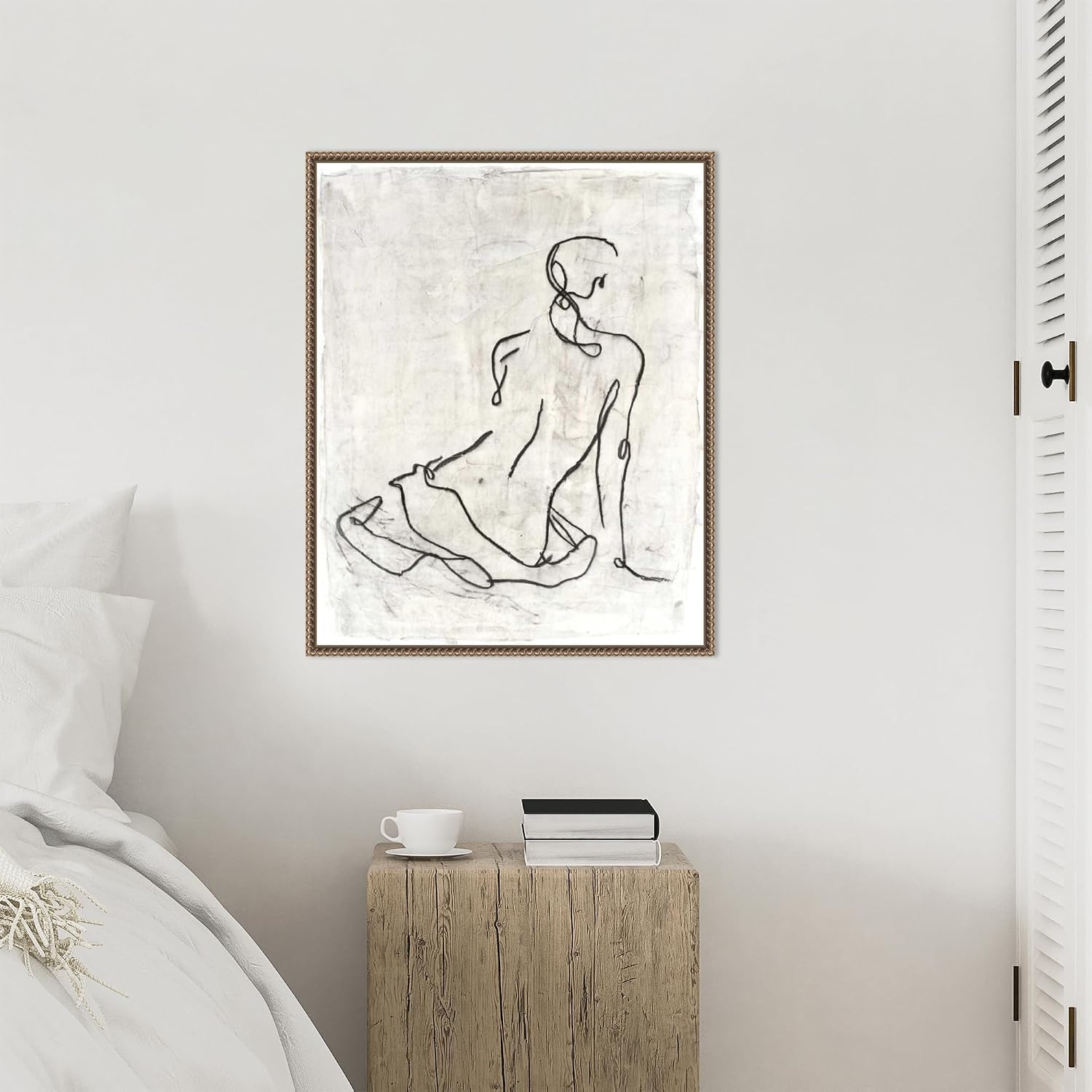 Amanti Art Framed Canvas Wall Art 28x23 Embellished Gestural Contour I (Nude) by Ethan Harper, Framed Wall Art Canvas, People Artwork, Traditional Decor, Medium Poster Painting for Living Room,