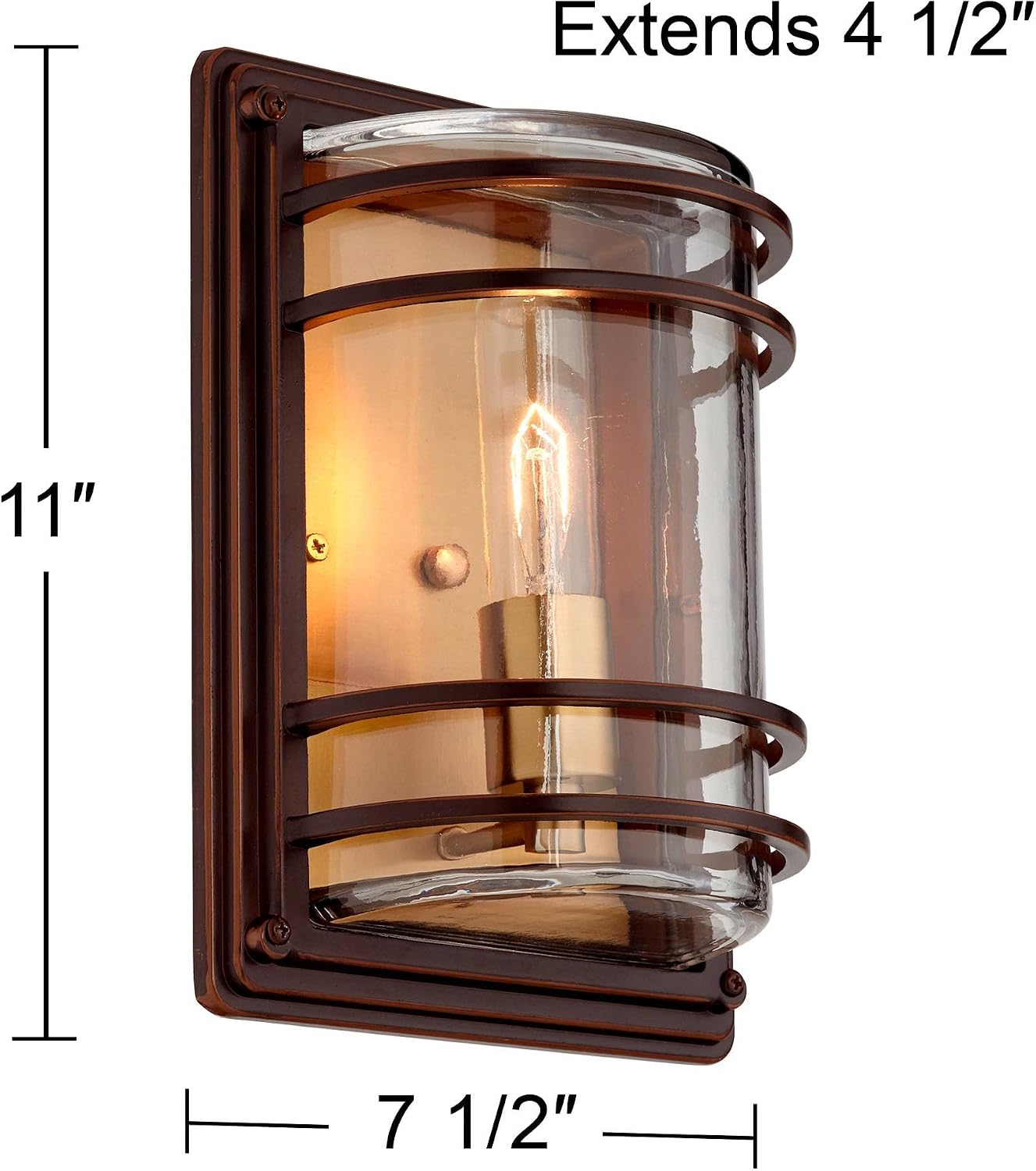 John Timberland Habitat Rustic Industrial Outdoor Wall Light Fixtures Set of 2 Bronze Warm Brass 11' Clear Glass for Post Exterior Barn Deck House Porch Yard Patio Outside Garage Front Door