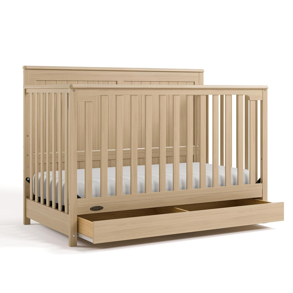 Graco Hadley 5-in-1 Convertible Crib with Drawer – GREENGUARD Gold Certified, Fits Standard Crib Mattress, Converts to Toddler Bed, Daybed and Full Bed, 4 Adjustable Mattress Heights (Driftwood)