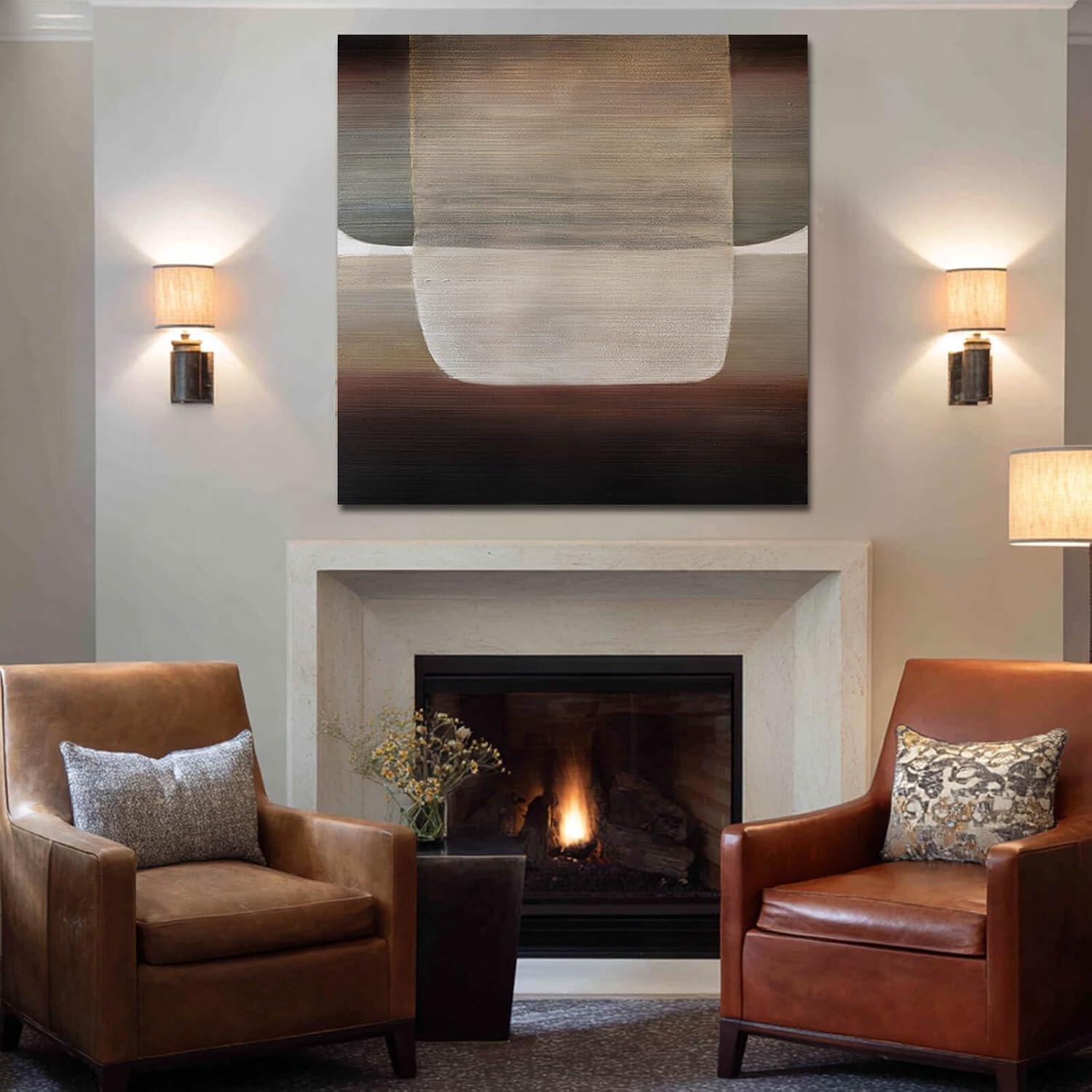 SHEYOYE Neutral Abstract Textured Wall Art Oil Painting on Canvas, Modern Minimalist Wall Decor for Living Room, Bedroom & Office, 40x40 in