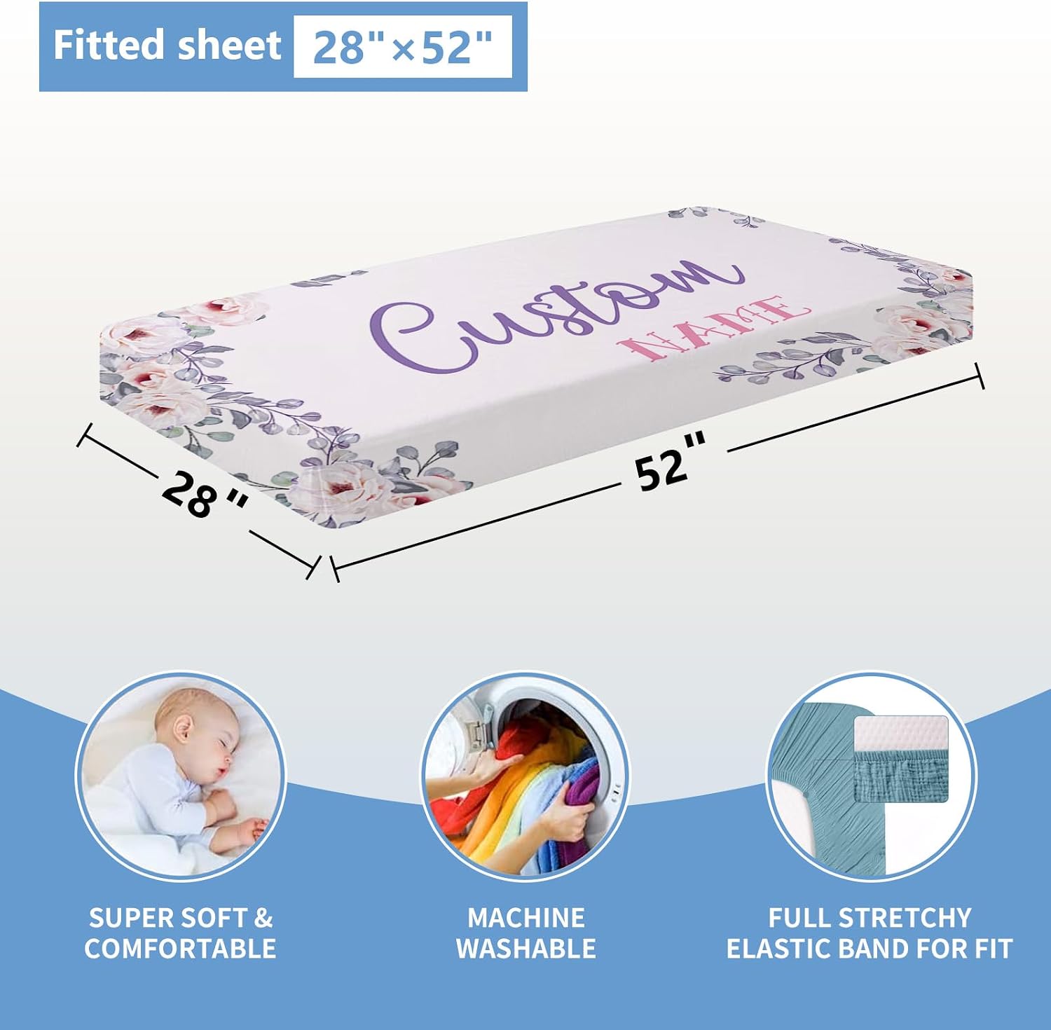 KAINSY Personalized Baby Bedding Set, 5 Pcs Custom Baby Crib Set with Name, Soft Flannel Rainbow Crib Bedding Set for Girls, Double Layer Nursery Bedding Set, Infant Toddler Bedding Set Parents Gift