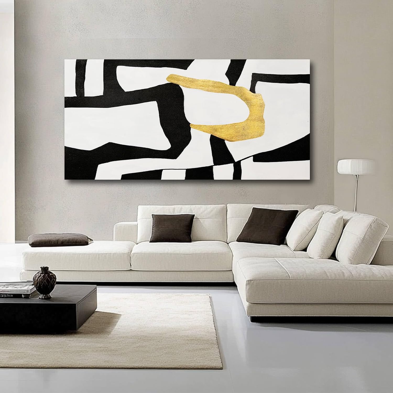 NBAODAN Minimalist Art Painting Gold Picture Wall Decor Large Abstract Wall Art for Bedroom Black Wall Decor for Living Room 29'x58' Framed Canvas Art