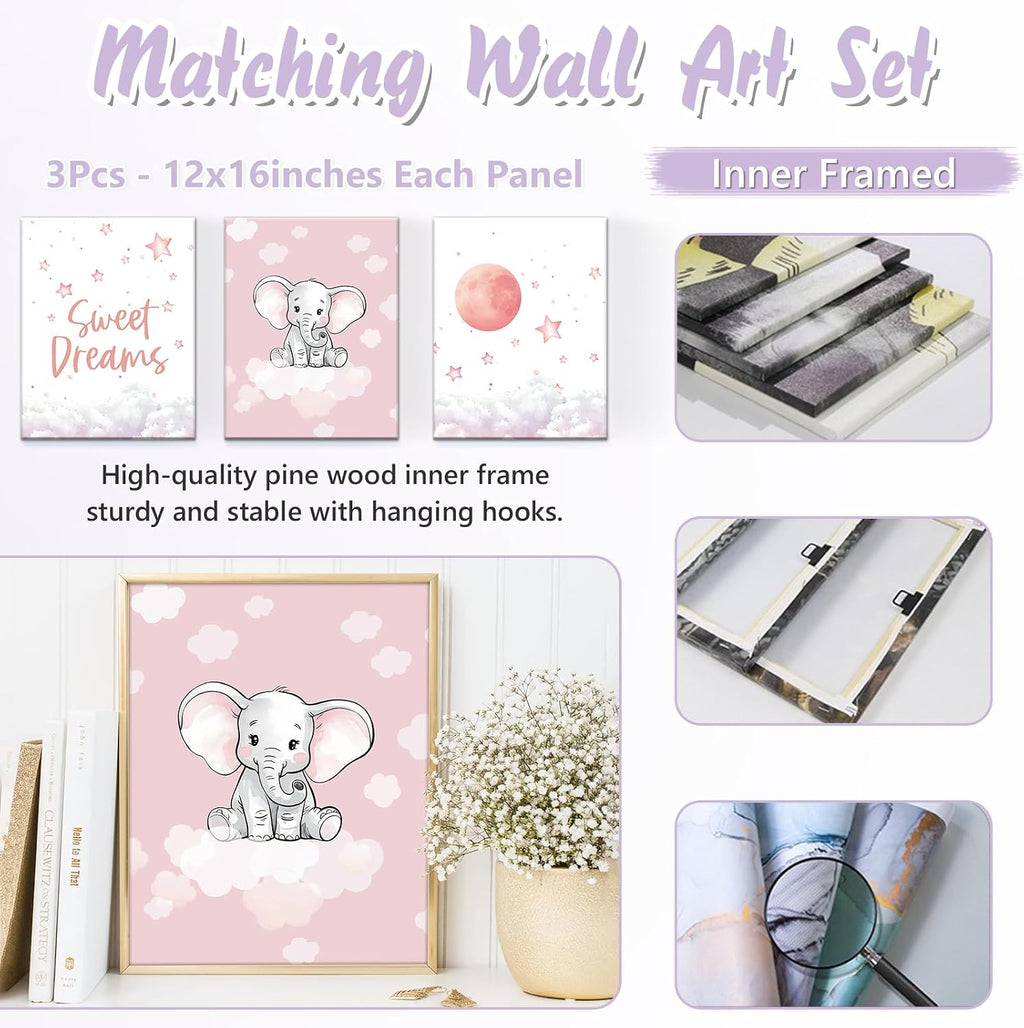 Personalized Baby Crib Bedding Set, 5 Pcs Custom Name Nursery Bedding Set for Girls Boys, Cute Elephant Baby Crib Set for Toddlers Infants, Double Layer Bedding Crib Sets Customized Gifts