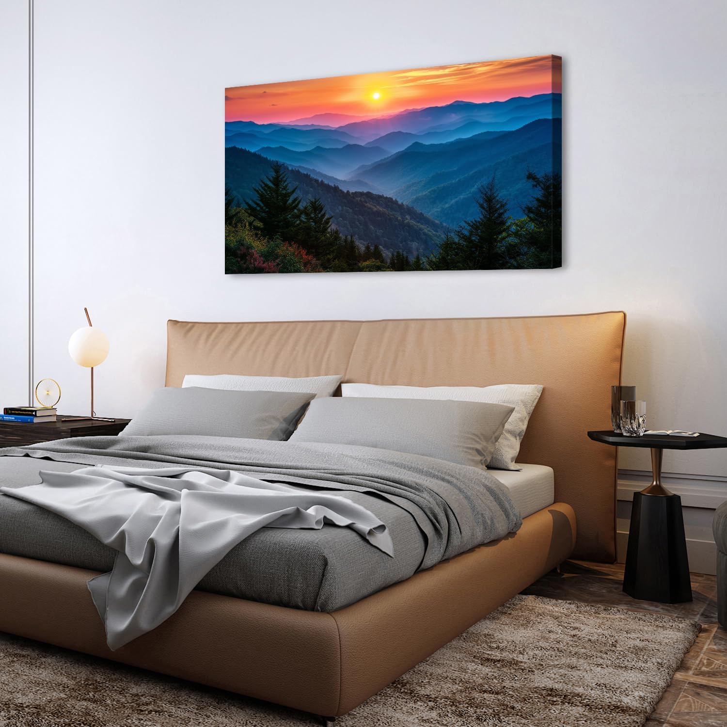 Great Smoky Mountain Wall Art for Living Room Sunset Blue Ridge National Park Poster Canvas Prints Natural Scenic Artwork Bathroom Rustic Misty Forest Landscape Picture Bedroom Home Decorations 30x57.8'