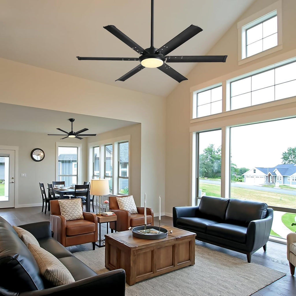 52 Inch Modern Ceiling Fan with Lights & Remote Control, 3CCT, Black Industrial Ceiling Fan, Aluminum Fandelier Dimmable, Reversible 6 Speed Quiet for Living Room Patio Bedroom Dining Room