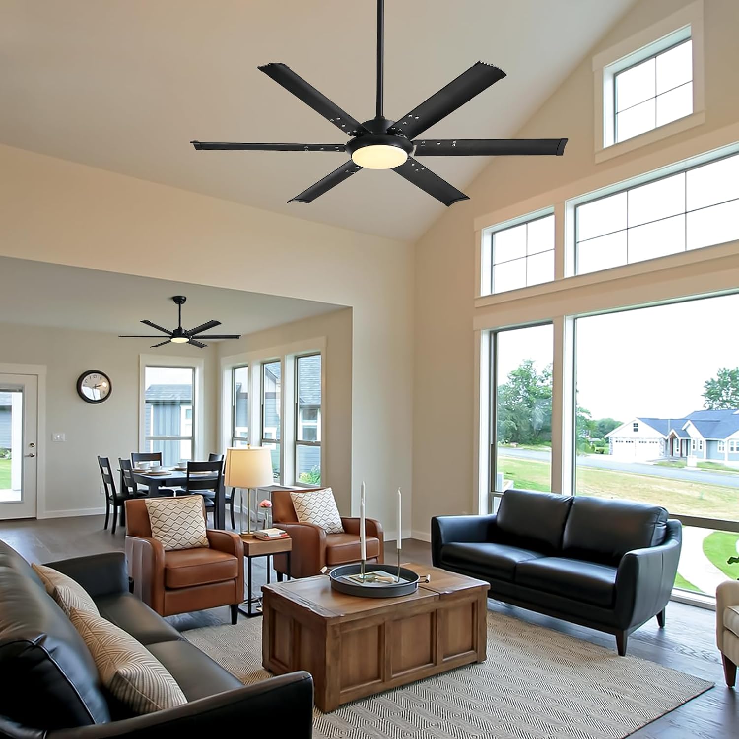 52 Inch Modern Ceiling Fan with Lights & Remote Control, 3CCT, Black Industrial Ceiling Fan, Aluminum Fandelier Dimmable, Reversible 6 Speed Quiet for Living Room Patio Bedroom Dining Room