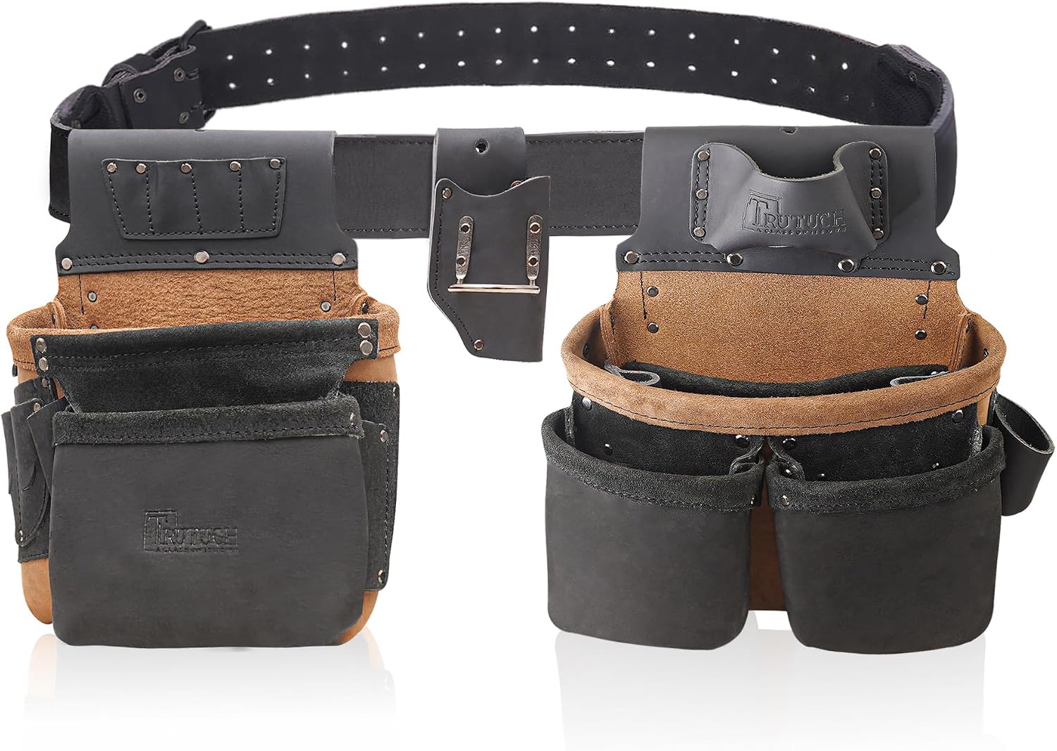 Grain Leather Tool Belt | Tool Rig Set | Tool Pouch | Drywall Tool Belt | Carpenter Tool Bag | Leather Tool Belts for Men | Construction | Framers | Electrician (Black & Brown)