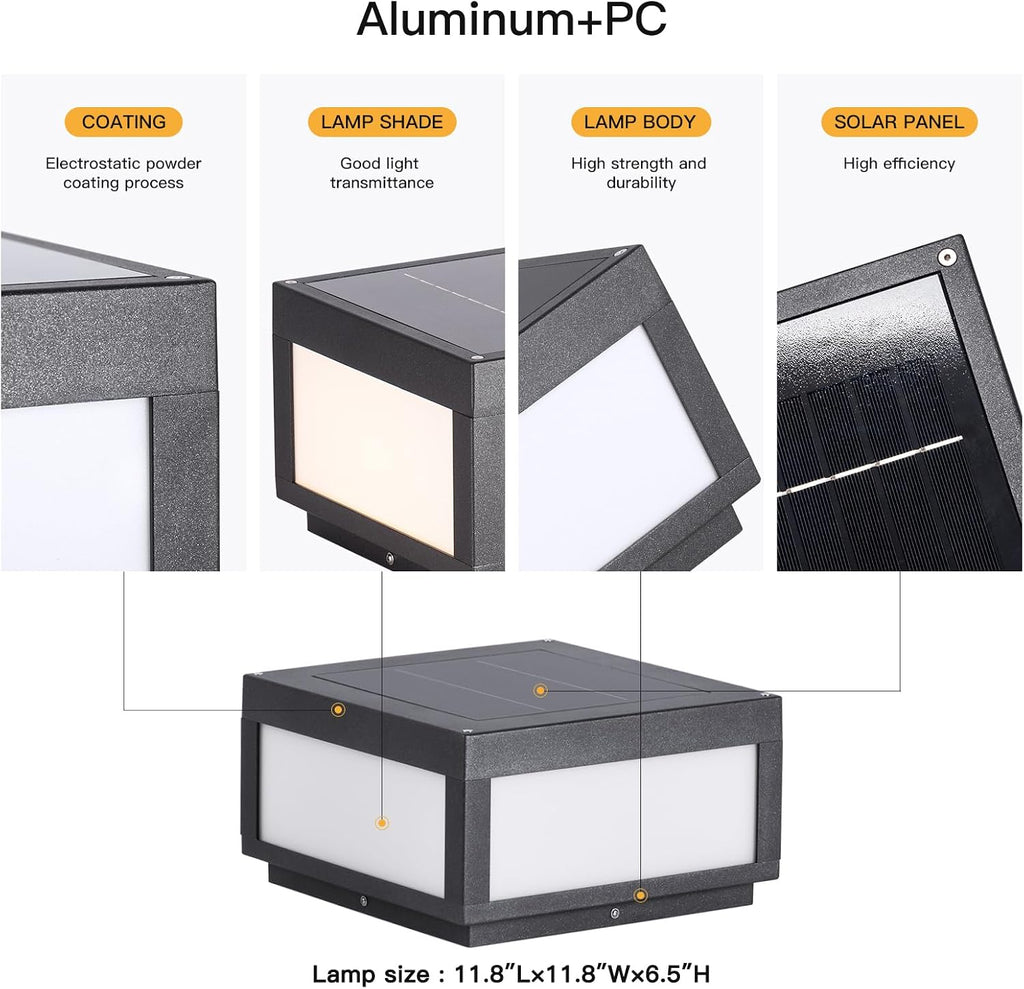 MVBT Solar Post Lights Waterproof, 11.8' Solar Pillar Lights Outdoor, Modern Gate Column Lights, Large Square Solar Lantern, 3000K LED Entrance Column Lamp for Deck Patio Outside Pool Stone Pillars