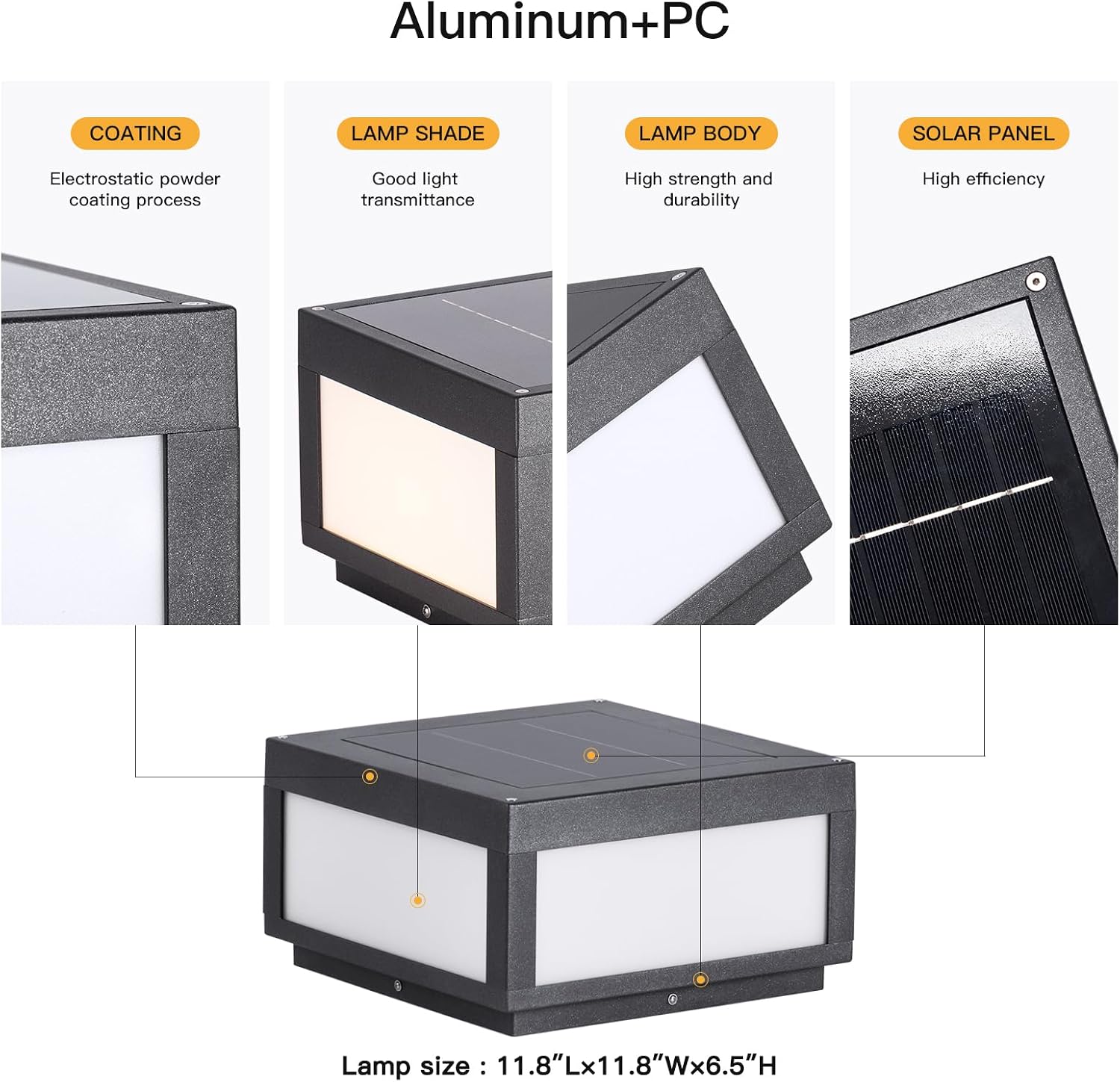 MVBT Solar Post Lights Waterproof, 11.8' Solar Pillar Lights Outdoor, Modern Gate Column Lights, Large Square Solar Lantern, 3000K LED Entrance Column Lamp for Deck Patio Outside Pool Stone Pillars