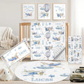 Personalized Baby Crib Bedding Set, 5 Pcs Custom Name Nursery Bedding Set for Girls Boys, Blue Plane Baby Crib Set for Toddlers Infants, Double Layer Bedding Crib Sets Customized Gifts