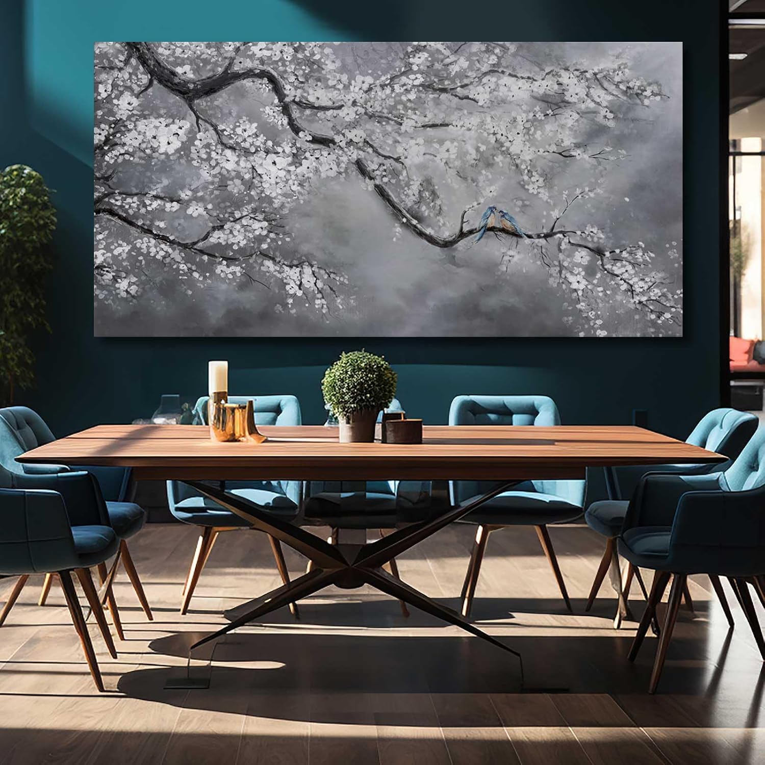 Artexist Canvas Wall Art/Grey Wall Decor 29'x58'/ Plum Blossom Oil Paintings/Large Artwork Wall for Living Room Bedroom Office Kitchen Home Decoration