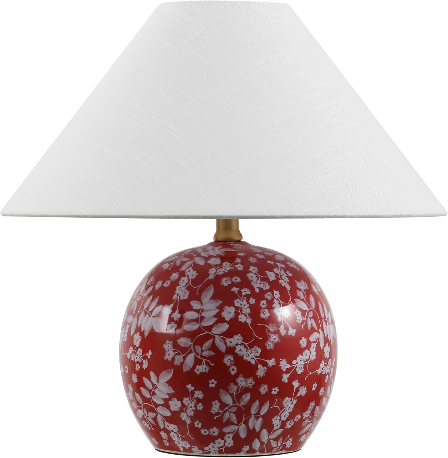 JONATHAN Y 17.25' Red/White Modern Cottage Floral Ceramic Globe Table Lamp for Bedroom, White Linen Shade, LED Bulb Included, French Country Home Decor (JYL5508B)