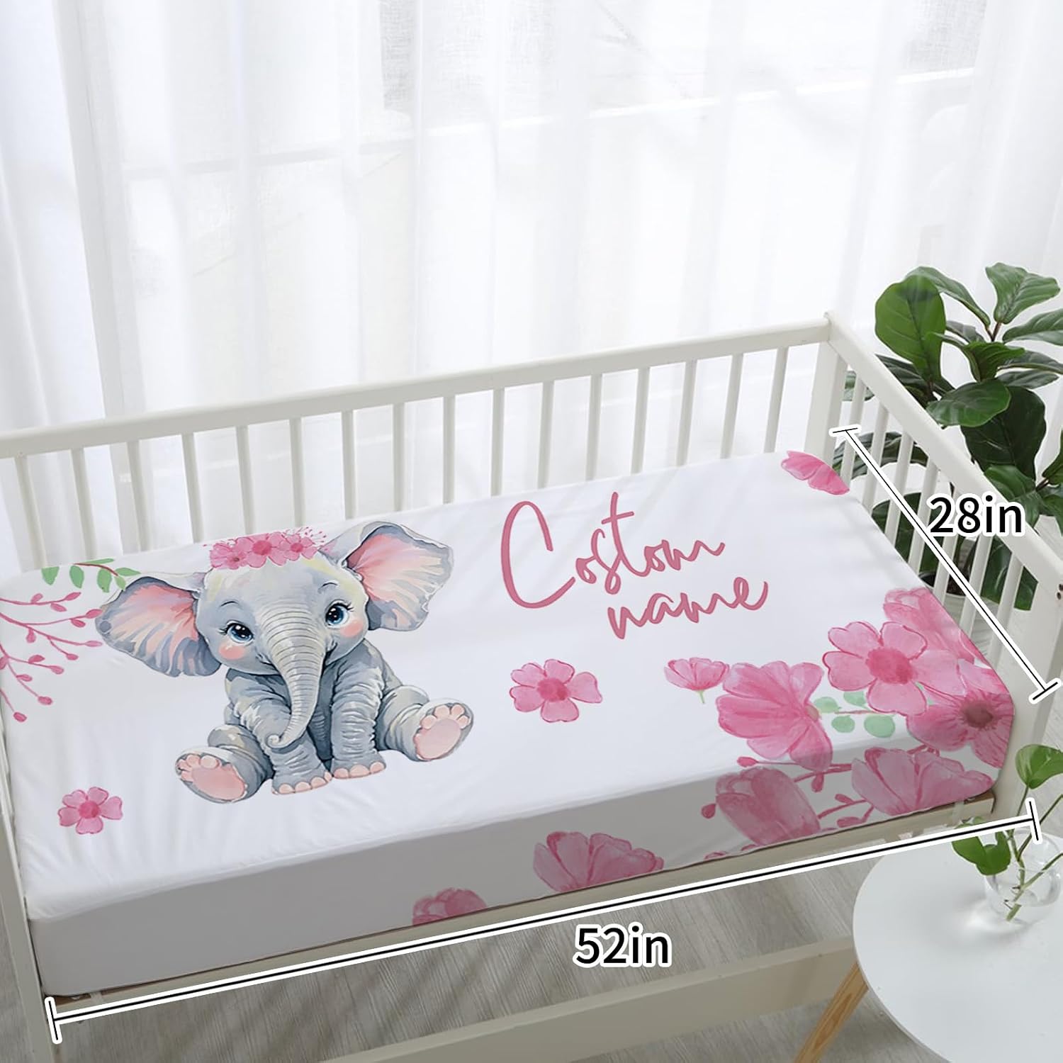 TOOTANN Custom Baby Crib Bedding Set, 5 Pcs Personalized Name Baby Crib Sheets for Kid Toddler Infant, Little Elephant with Red Flowers Nursery Bedding Set