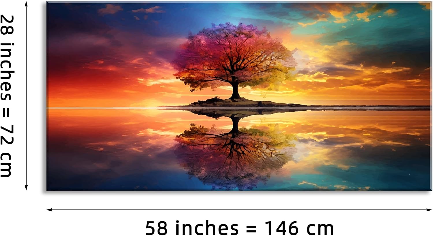 Lasdel Tree Alone Standing Middle Of Lake Landscape Canvas Wall Art for Living Room Bedroom Home, Beautiful Nature Scenery Painting Print Picture Decor Artwork, Wrapped Gift Inner Frame 328x58 Inches