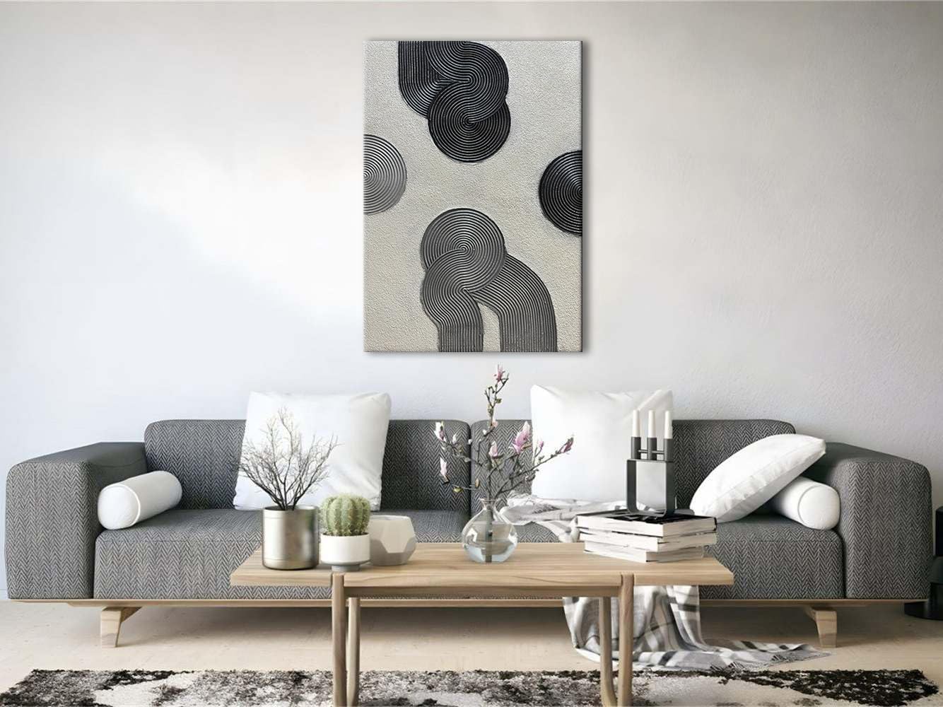Slyart Grey and Black Abstract Textured Wall Art, Hand-Painted 3D Oil Paintings on Canvas Wall Art 40x28 inch Contemporary Art