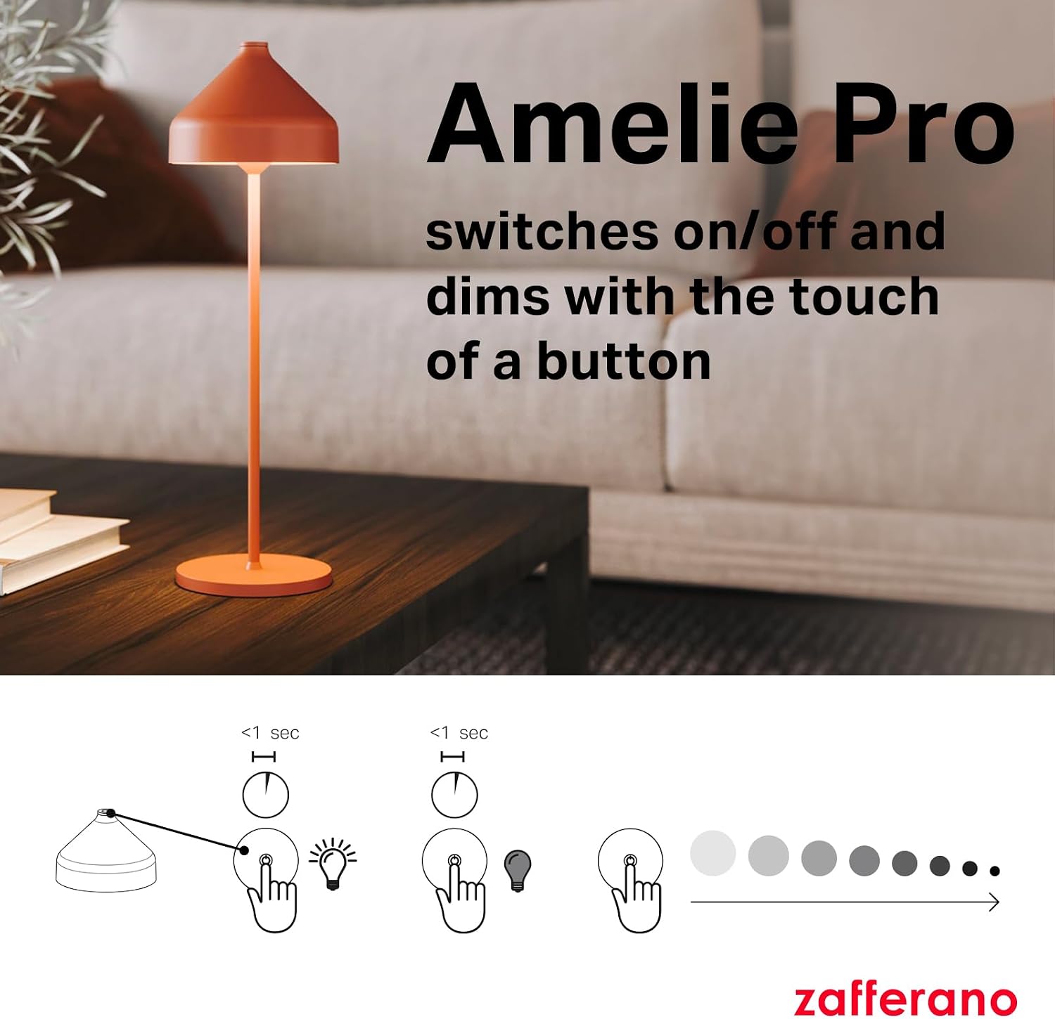 Zafferano, Amelie Pro Lamp, Rechargeable Cordless Table Lamp with Touch Control, Suitable for Indoor and Outdoor, Dimmer, 2200-3000 K, Height 13.4 Inches, Mint Green Color