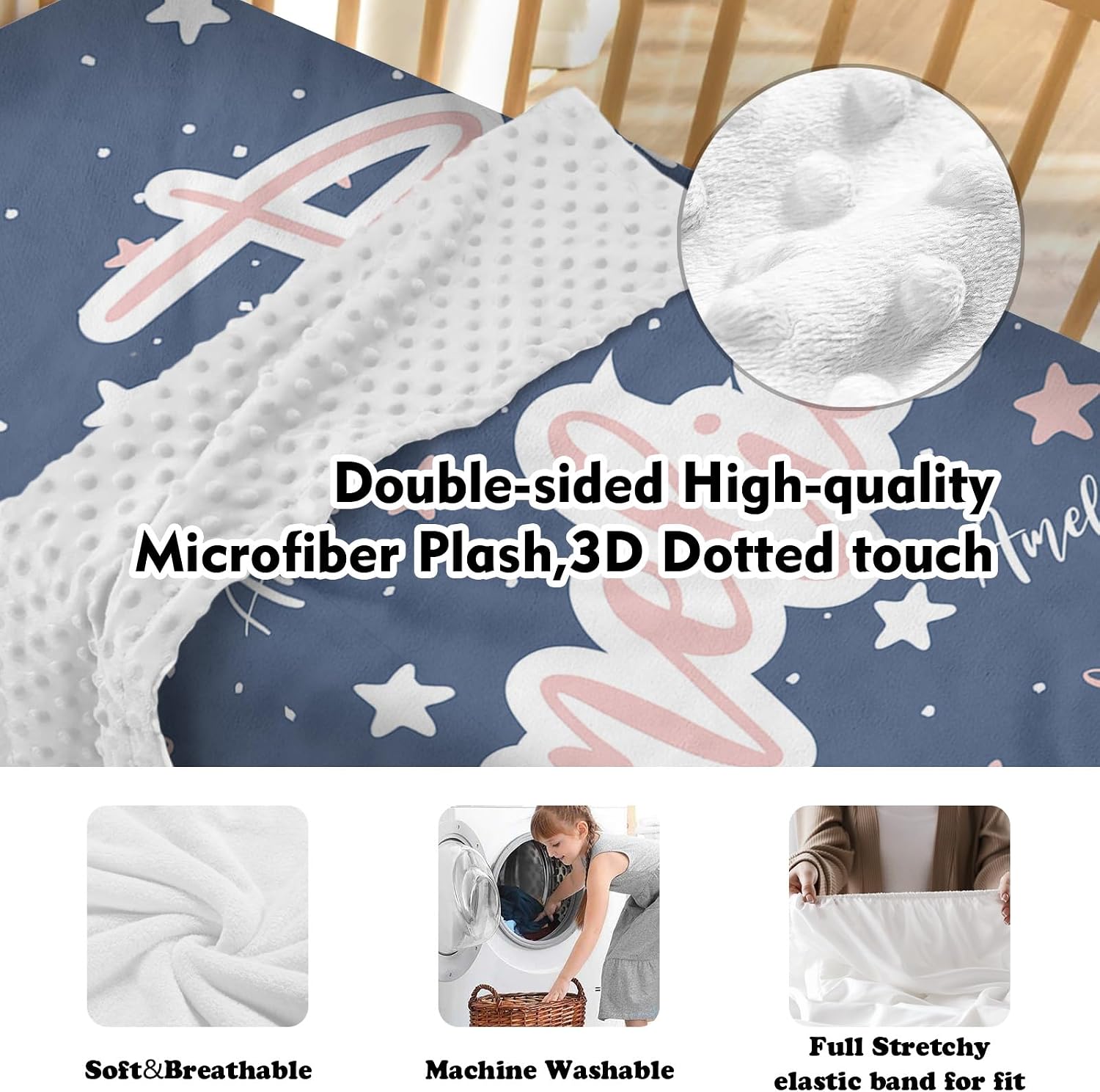 TOOTANN Custom Baby Crib Bedding Set, 5 Pcs Personalized Name Baby Crib Sheets for Kid Toddler Infant, Light Blue Starry Sky and Stars Nursery Bedding Set