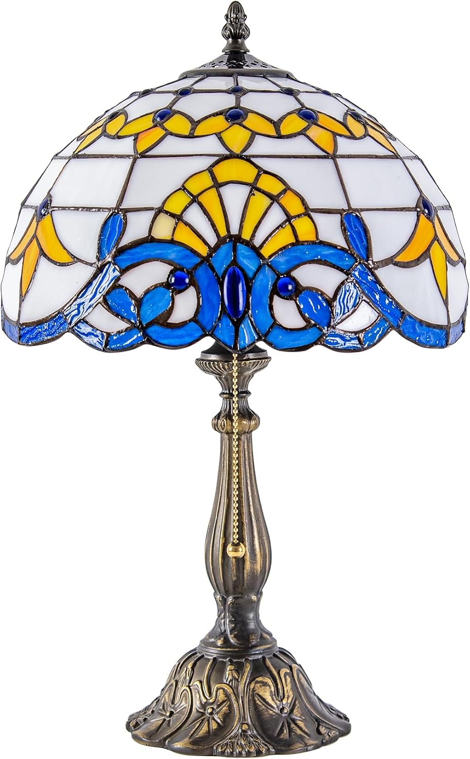 Tiffany Style Table Lamp Vintage Stained Glass Desk Lamp Blue Baroque Bedside Reading Light Decor Bedroom Living Room Home Office D12 xH18