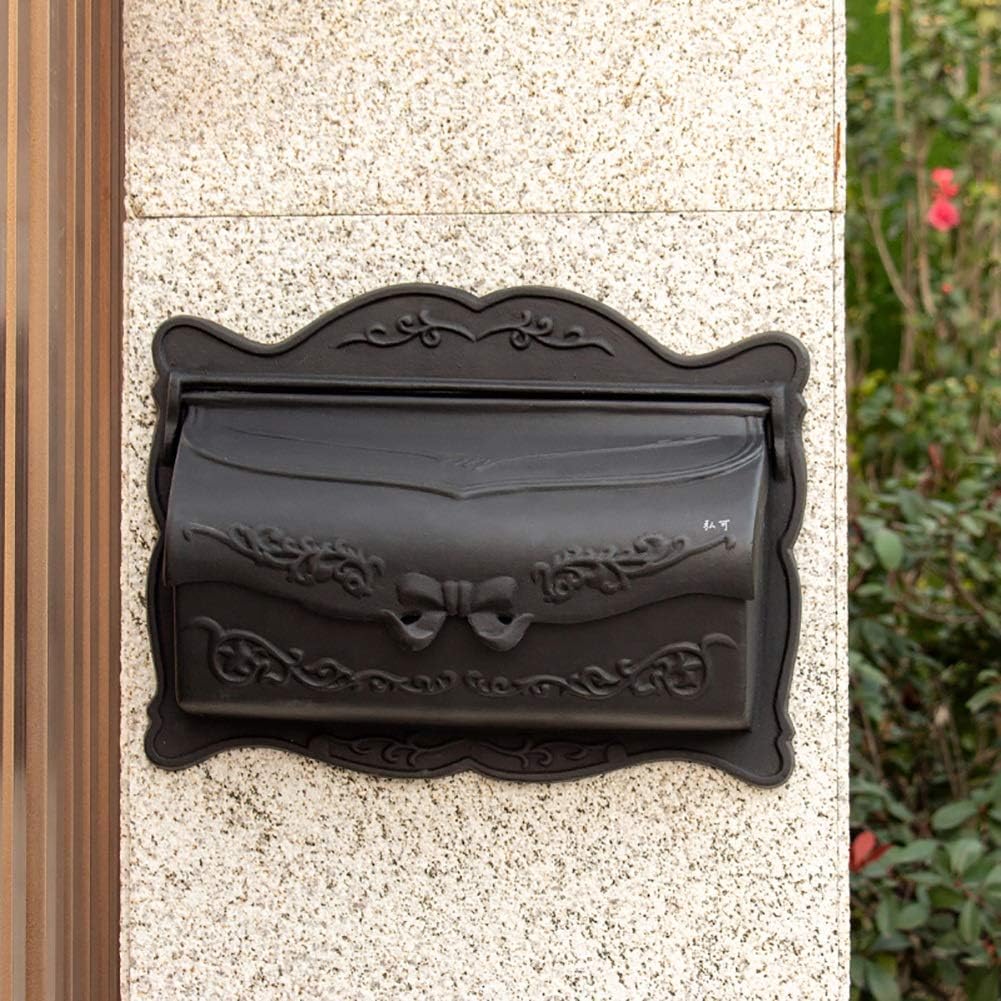 Letterboxes Mailbox Retro Cast Aluminum Villa Postbox Wall Mounted Outdoor Rain Thickened Lockable Letter Box (Black) (Black)