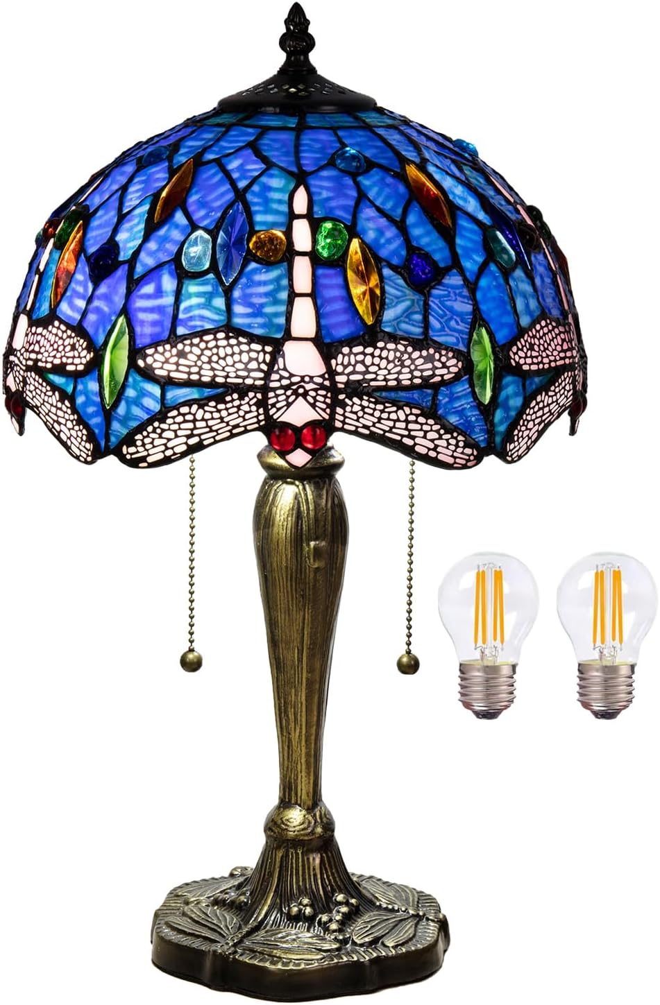 Small Tiffany Table Lamp, Blue Dragonfly Stained Glass Lamp,12 Inch Tiffany Style Lamp for Bedroom Living Room Home, Handcrafted Light, Included Bulb
