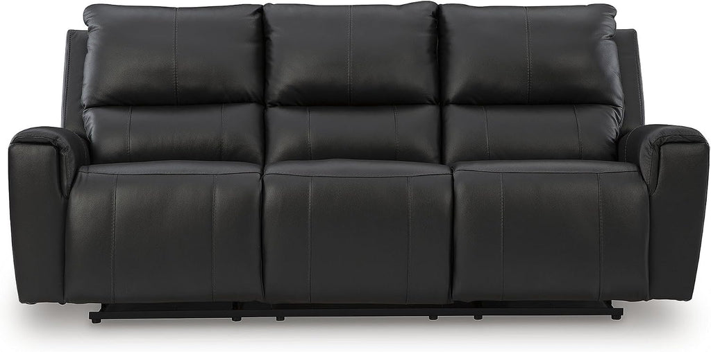 Signature Design by Ashley Glassmere Contemporary Dual-Sided Leather Match Reclining Sofa with Position Lock, Black