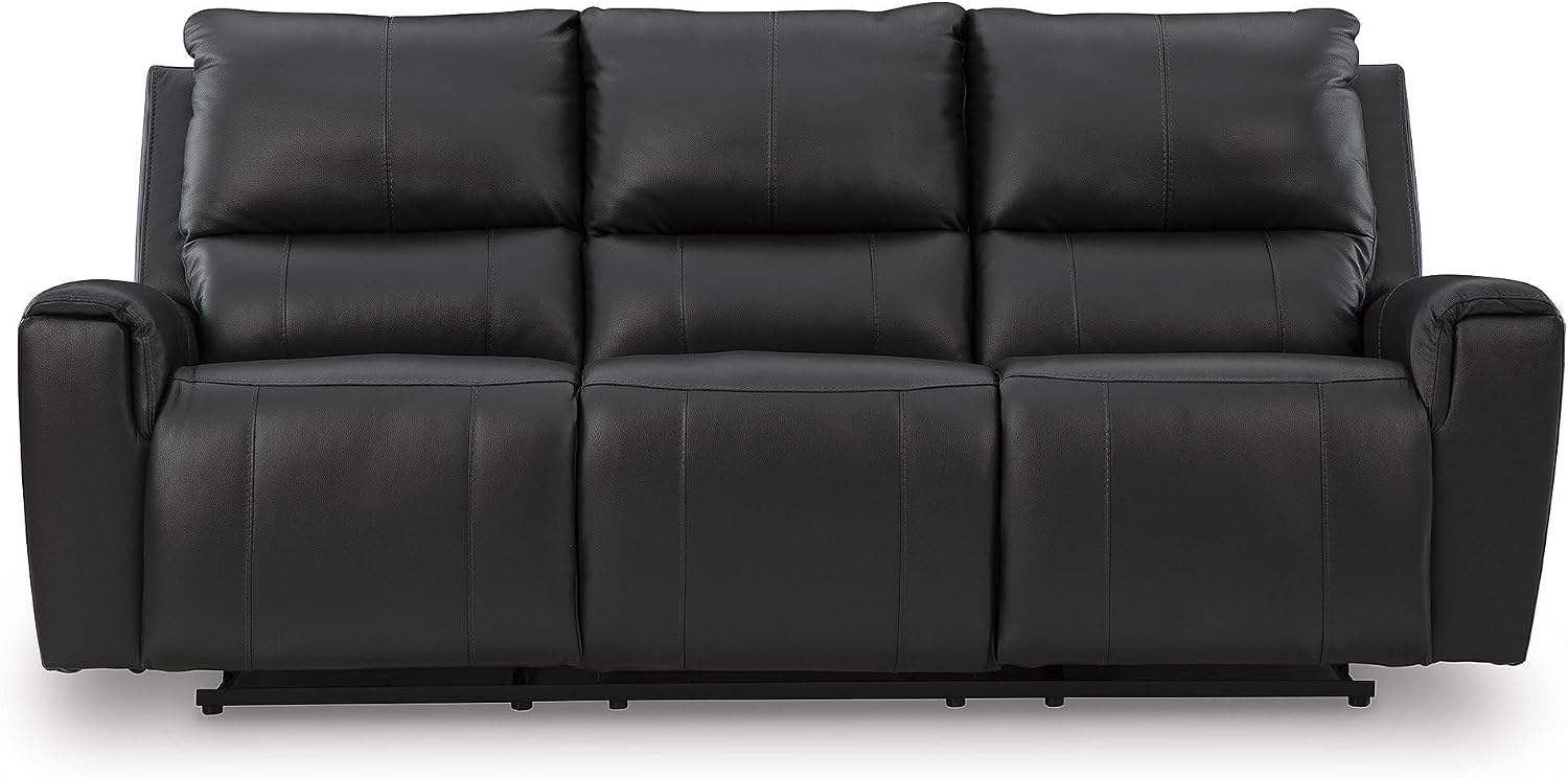 Signature Design by Ashley Glassmere Contemporary Dual-Sided Leather Match Reclining Sofa with Position Lock, Black