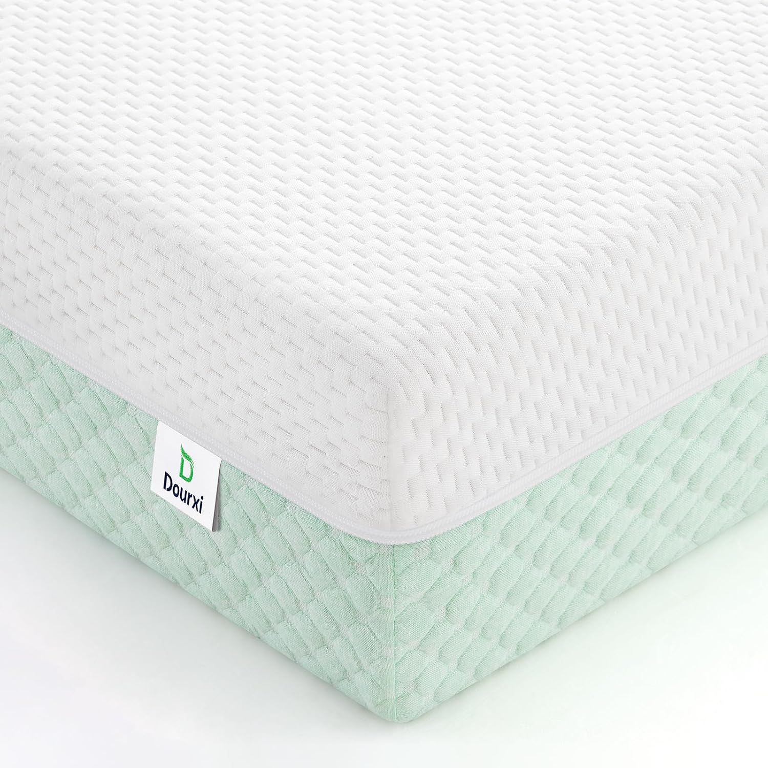 Dourxi Crib Mattress, Dual Sided Comfort Memory Foam Toddler Bed Mattress, Triple-Layer Breathable Premium Baby Mattress for Infant and Toddler w/Removable Outer Cover - White&Green