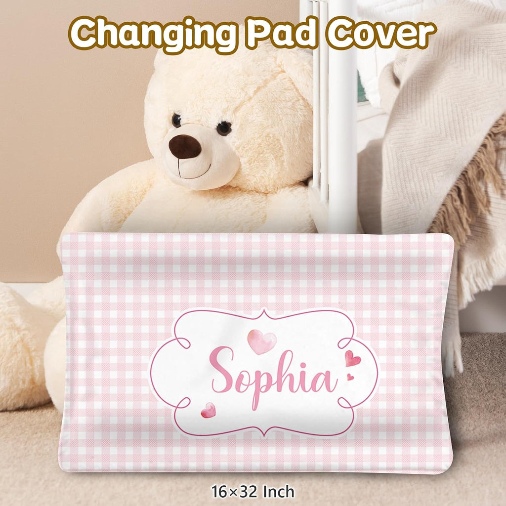Terwex Personalized 5-Piece Baby Crib Bedding Set - Custom Name Nursery Set for Girls Boys, Soft Toddler Crib Set for Infant, Customized Gift, Pink Cute Elephant