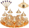 Alisveristime Handmade Turkish Tea Water Zamzam Serving Set Glasses Saucer, Tray and Spoon (Gold)