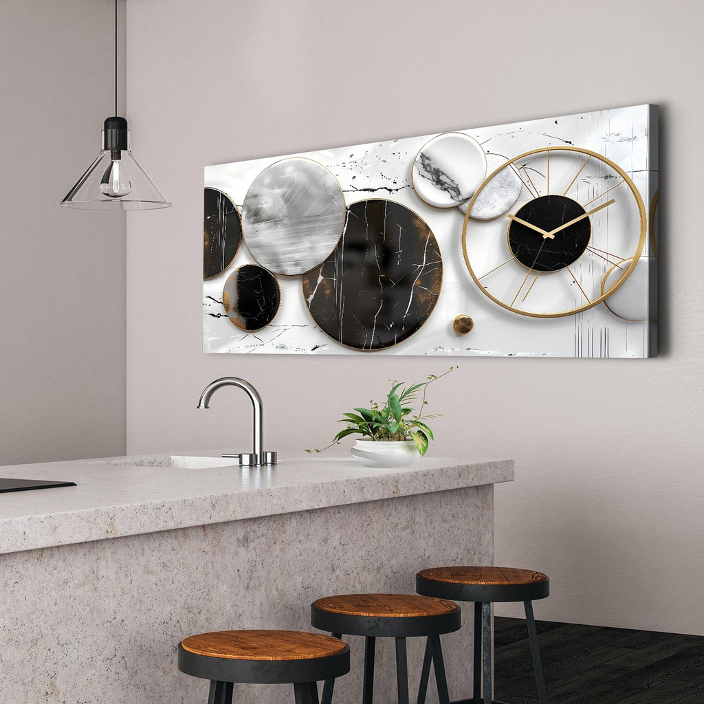 Modern Abstract Canvas Wall Art for Living Room Home Office Decor Black and White Gray Picture for Wall Decor Geometric Texture Marble Painting Clocks Prints Poster Artwork Decorations 24x48'