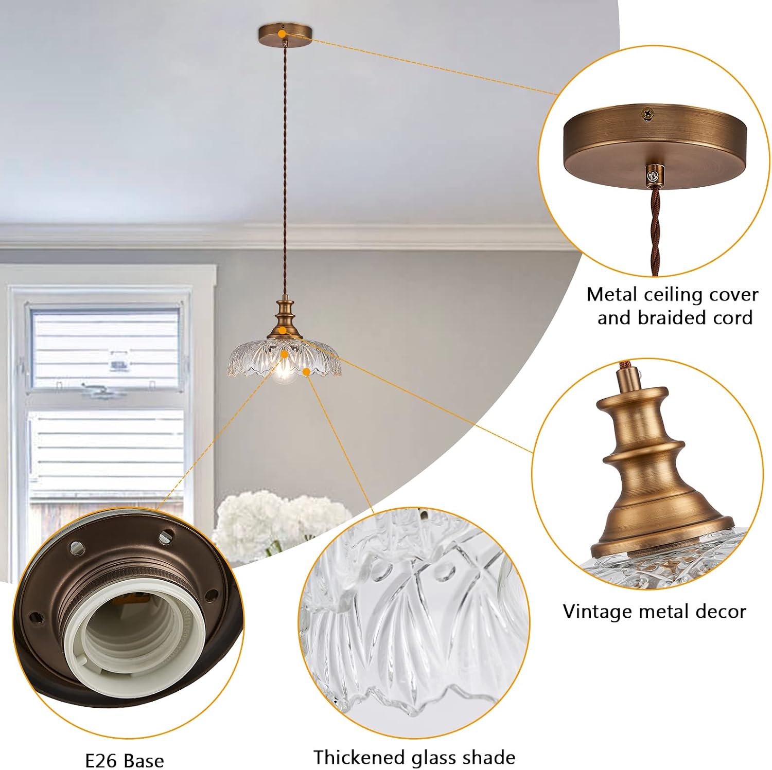 HDDFL Vintage Pendant Lights Fixture Modern Pendant Lighting Fixtures Hanging Lamp for Kitchen Island Bedroom Living Room Hallway 2 Pack