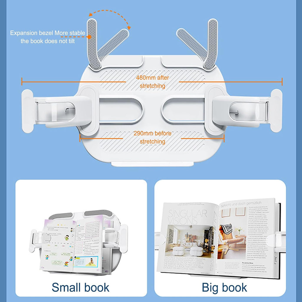 Book Stand for Reading, Book Stand in Bed, Height & Flat Plate Adjustable, Non-Slip, for Books, Sheet Music, Tablets, Mobile Phones, for Bay Window, Desktop, Sofa, Floor, Easy to Move