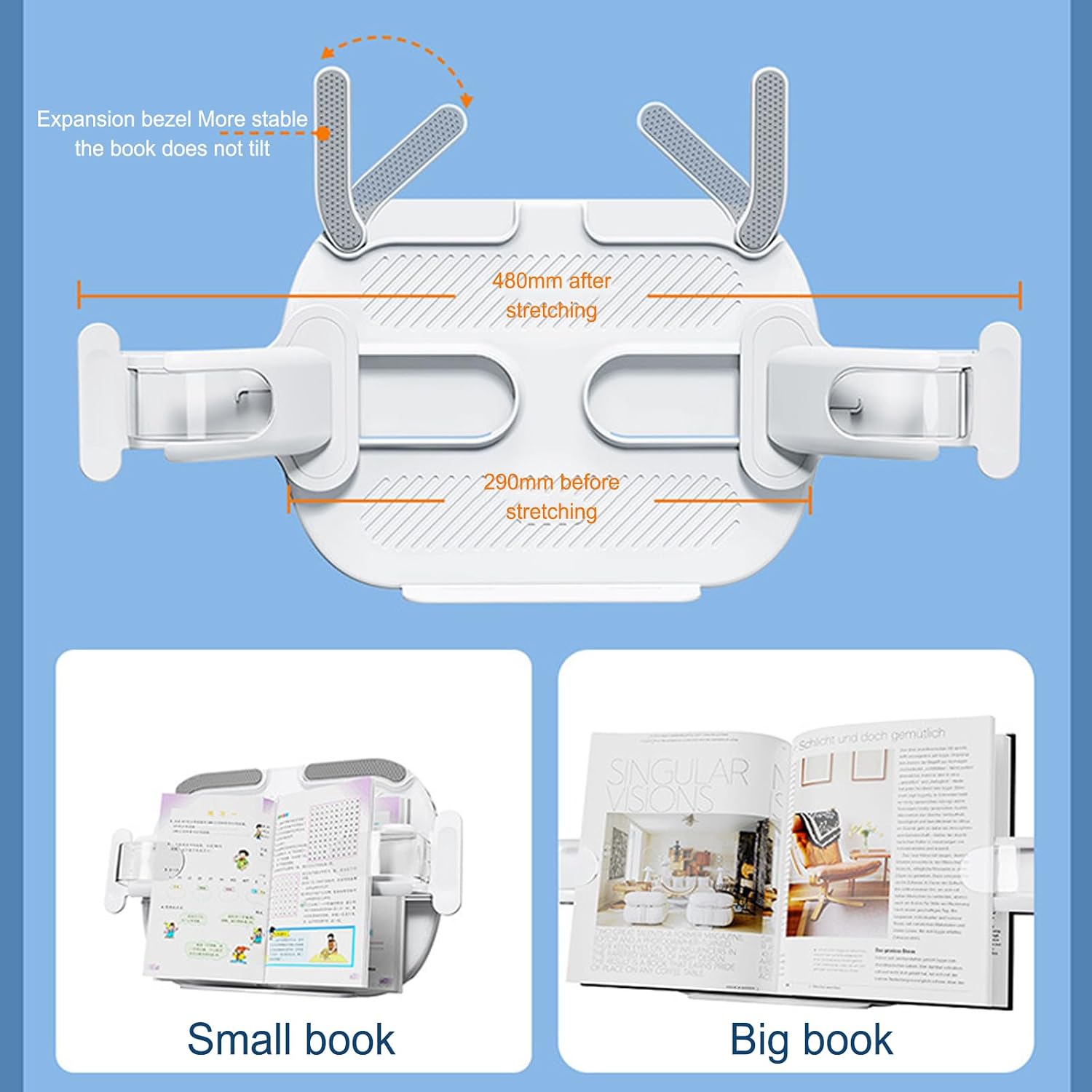 Book Stand for Reading, Book Stand in Bed, Height & Flat Plate Adjustable, Non-Slip, for Books, Sheet Music, Tablets, Mobile Phones, for Bay Window, Desktop, Sofa, Floor, Easy to Move