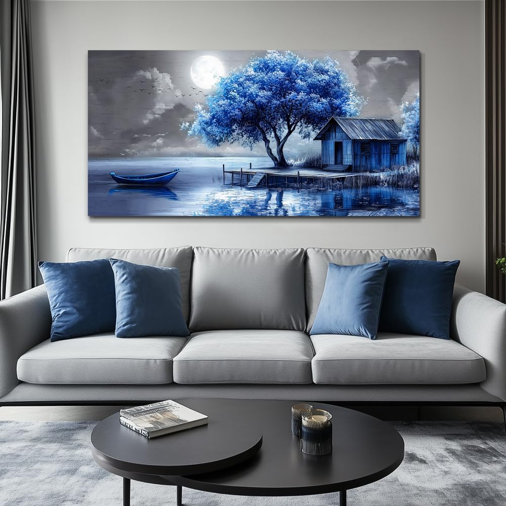 QIYILEXWART Canvas Wall Art For Living Room Large Wall Decor For Office Bedroom Decorations Blue Tree Landscape Pictures Abstract Painting Artwork Room Wall Mural Aesthetic Home Decor 30x60 In