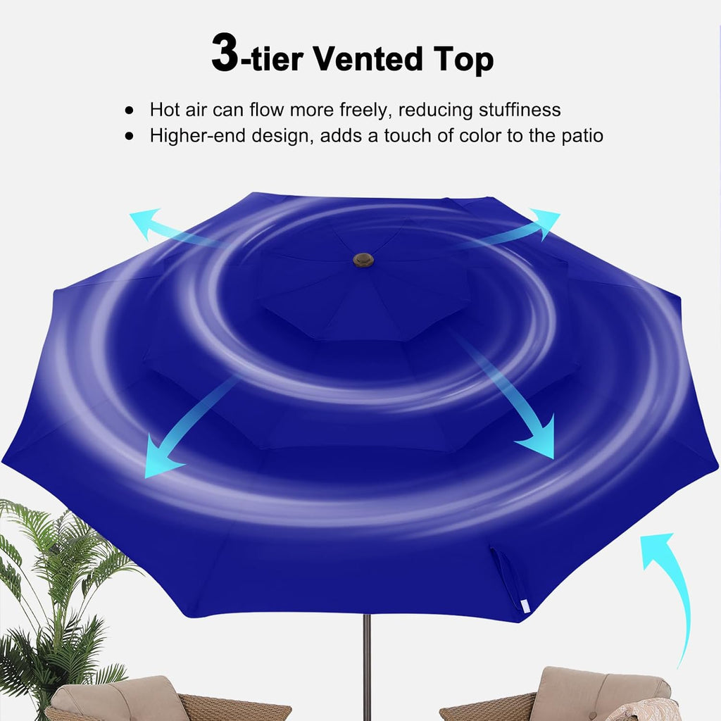 ABCCANOPY 11Ft 3 Tiers Market Umbrella, Outdoor Table Umbrella for Patio, Deck, Backyard (Blue)
