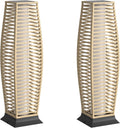 Rattan Outdoor Floor Lamp Set of 2, Boho Solar Porch Lights Outdoor Waterproof for Patio, Garden, Balcony & Deck, Natural (Horizontal)