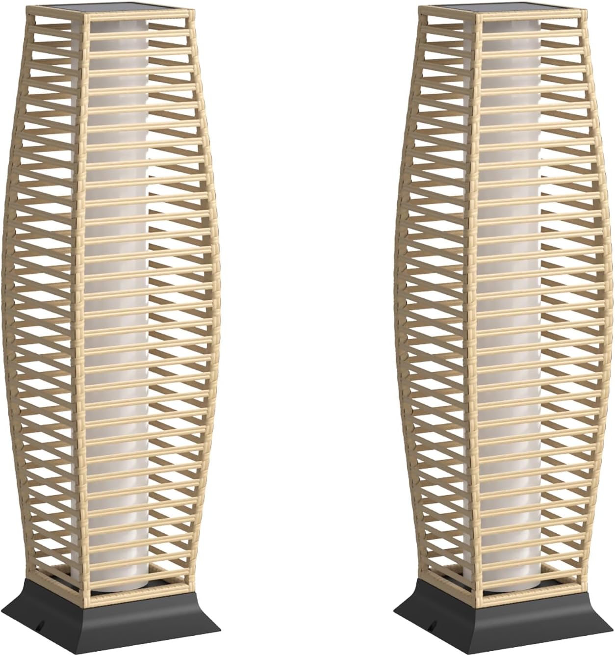 Rattan Outdoor Floor Lamp Set of 2, Boho Solar Porch Lights Outdoor Waterproof for Patio, Garden, Balcony & Deck, Natural (Horizontal)