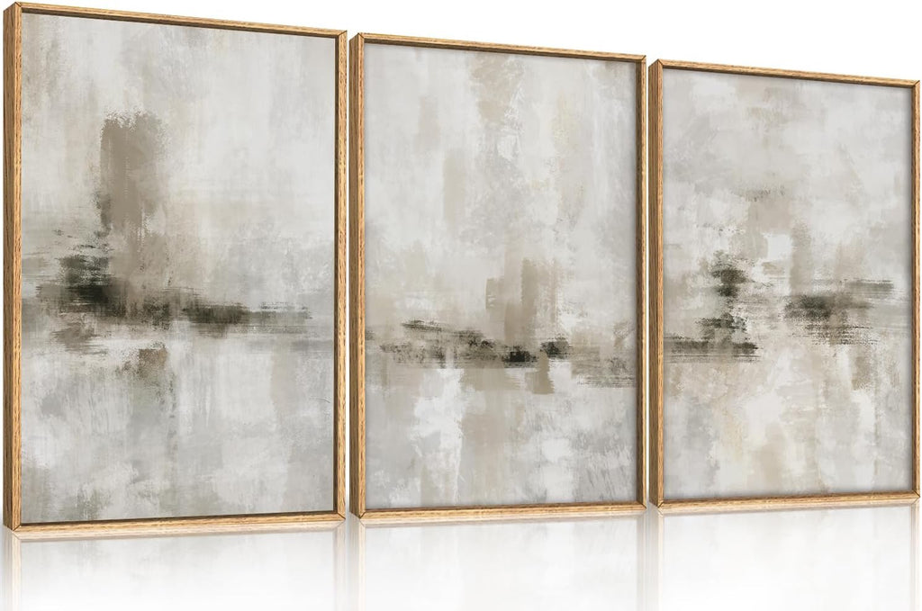 Ausril Abstract Neutral Textured Framed Canvas Wall Art Set, Modern Beige Wall Decor, Minimalist Brown Grunge Wall Painting, Black and White Art Print for Living Room, Bedroom, Office 24'×36'×3