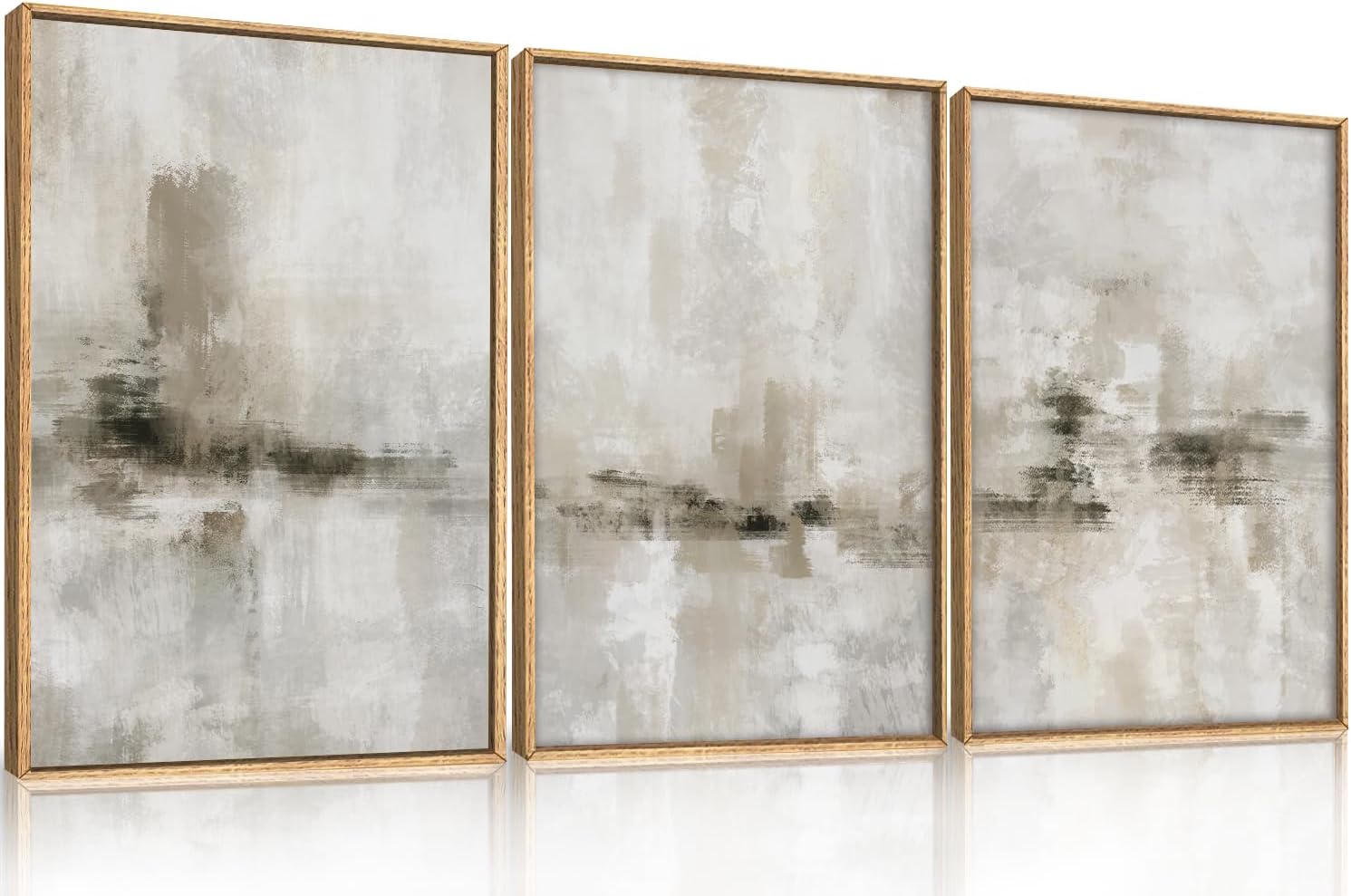Ausril Abstract Neutral Textured Framed Canvas Wall Art Set, Modern Beige Wall Decor, Minimalist Brown Grunge Wall Painting, Black and White Art Print for Living Room, Bedroom, Office 24'×36'×3