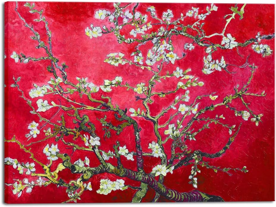 Wieco Art Extra Large Red Almond Blossom Tree Vincent Van Gogh Paintings Reproduction Canvas Prints Wall Art for Home Decor and Wall Decor Classical Flowers Pictures Artwork