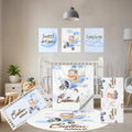 Personalized Baby Bedding Set, 5 Pcs Custom Baby Crib Sets with Name, Bear Pilot Toddler Bedding Set for Baby Girls Boys, Double Layer Nursery Bedding Set, Customized Gifts for Infants Kids