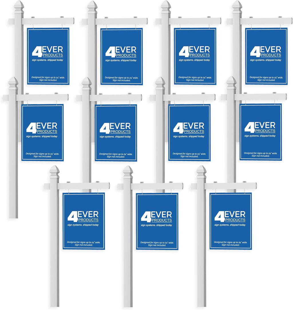 4Ever Products Vinyl PVC Real Estate Sign Post - White - 6' Tall Post - 10 Pack