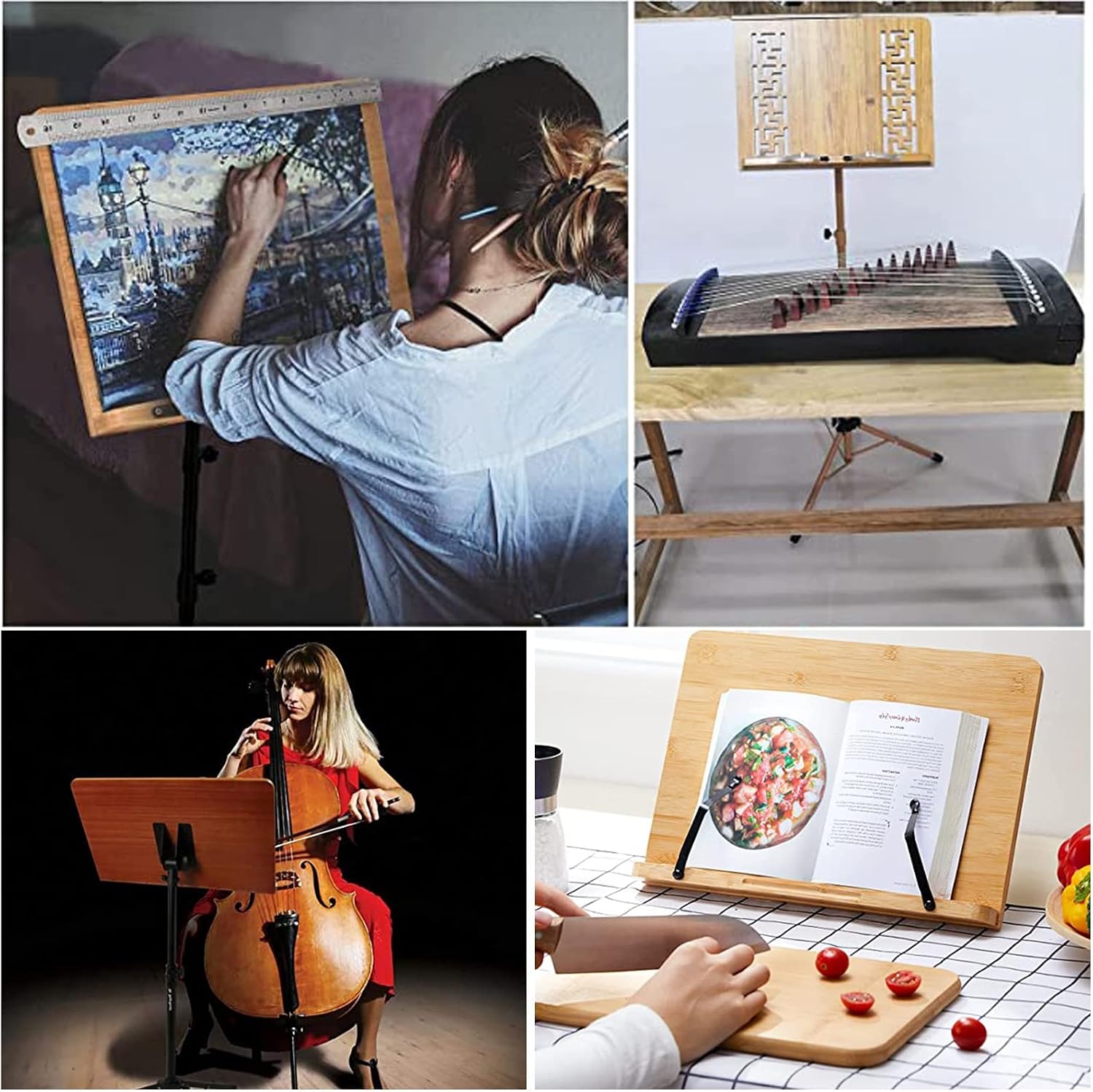 Sheet Music Stand with Violin Hanger, Bamboo Conductor Music Stand, Scientific Structural Design, The Height Can Be Lifted Freely, Foldable Music Stand(Wood 17cm*45cm*75cm)