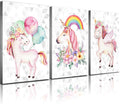 Unicorn Wall Decor Framed Canvas Art Prints Sweet Pink Horse Flower Balloon Rainbow Pictures Posters Modern Artwork Paintings Home Wall Decoration Girls Room Kids Bedroom Gift Set of 3 Panels 20x28