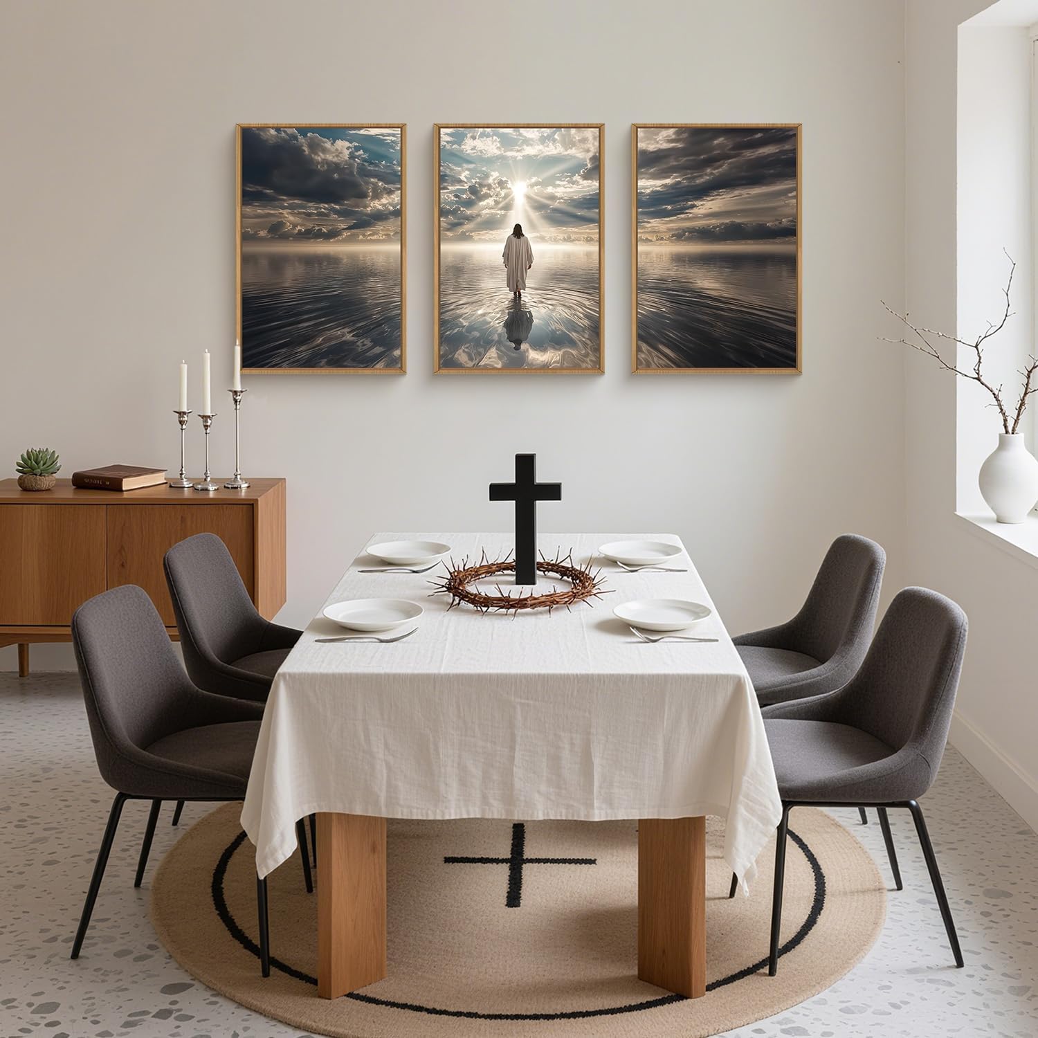 HPNIUB Jesus Canvas Wall Art Set, Jesus Walking On Water Framed Wall Decor Christian Religious Modern Serenity Prayer Art Prints Artwork for Living Room,Bedroom,Farmhouse,Prayer Room-24 x36 x3