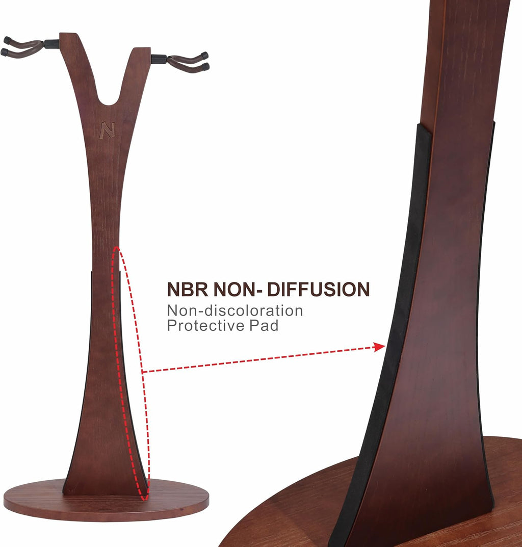 Nefelibata Wooden Guitar Stand, Handmade German Ash Solid Y-shaped Wood Racks Floor Holds 2 Guitars, for Electric Guitars, Acoustic Guitars, Classical Guitars, Banjos, Mandolins(Dark Brown)