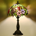 Tiffany Style Green Stained Glass Table Lamp, Purple Grape Colorful Blossom Desk Light with Antique Bronze Resin Base, Decorative Lighting for Bedroom, Living Room, Office 12X12X19 Inch